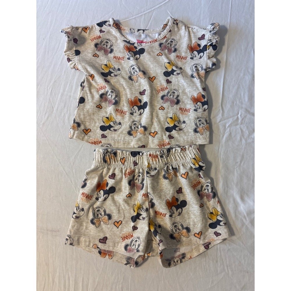 Disney Minnie Mouse Pajama Set‎ Girls 18 Months Gray  Flutter Sleeve Shorts 2pc
